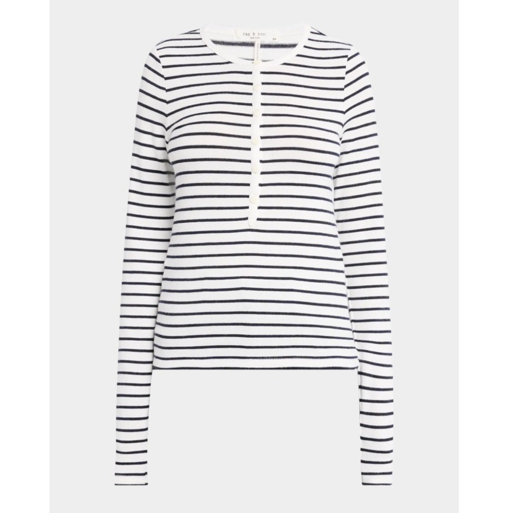 Rag‎ & Bone Knit Stripe Henley Top – Black & White – Size XL - Picture 3 of 7